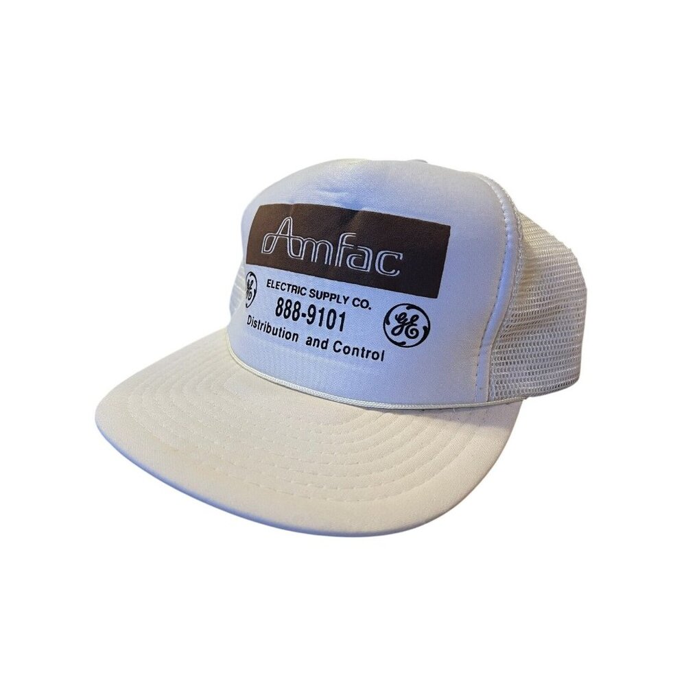 Vintage 90s AmFac GE Trucker Mesh Hat One Size White